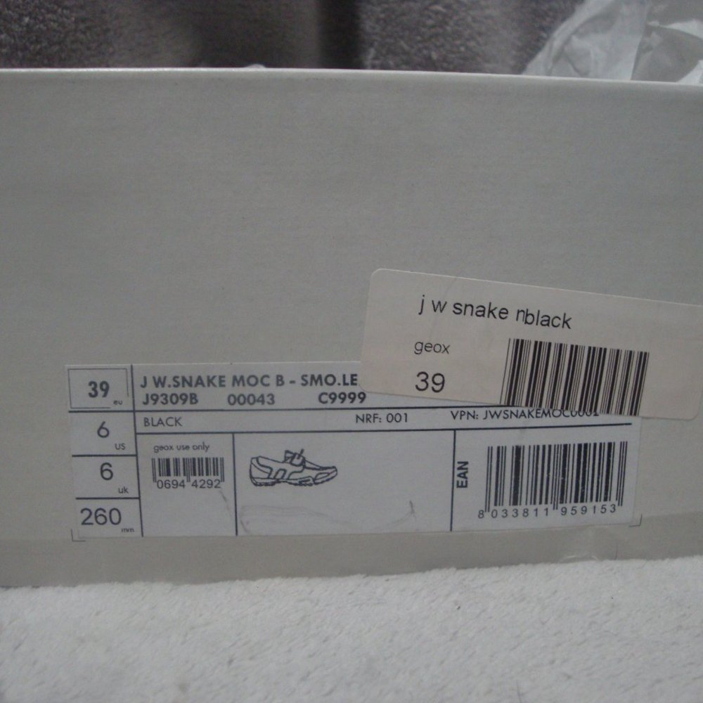 Men's/boys/unisex Geox Respira Italian black leather J.W. Snake moc NIB size 39 - Picture 2 of 6